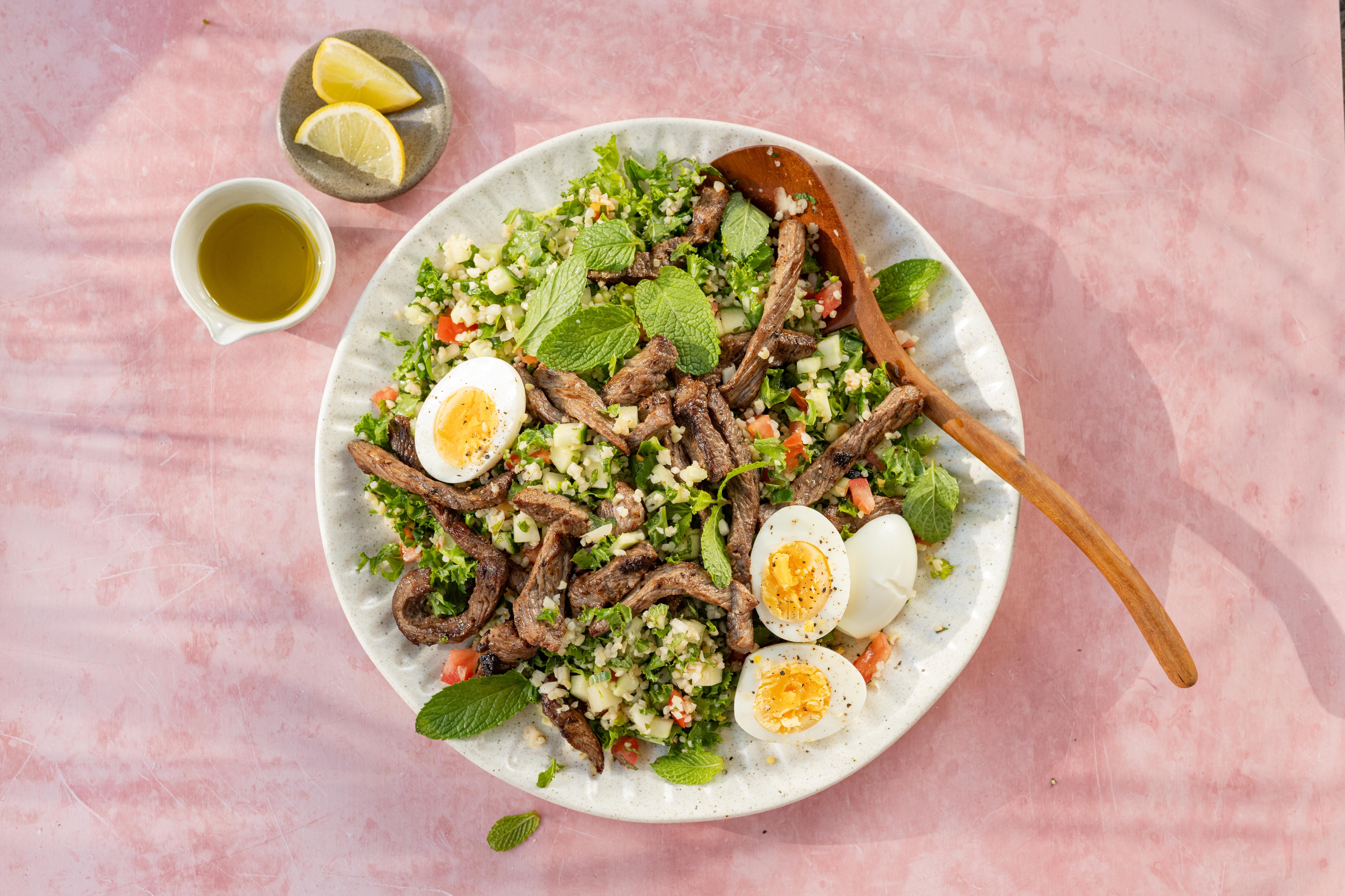 Bulgur met bloemkoolrijst en beefreepjes