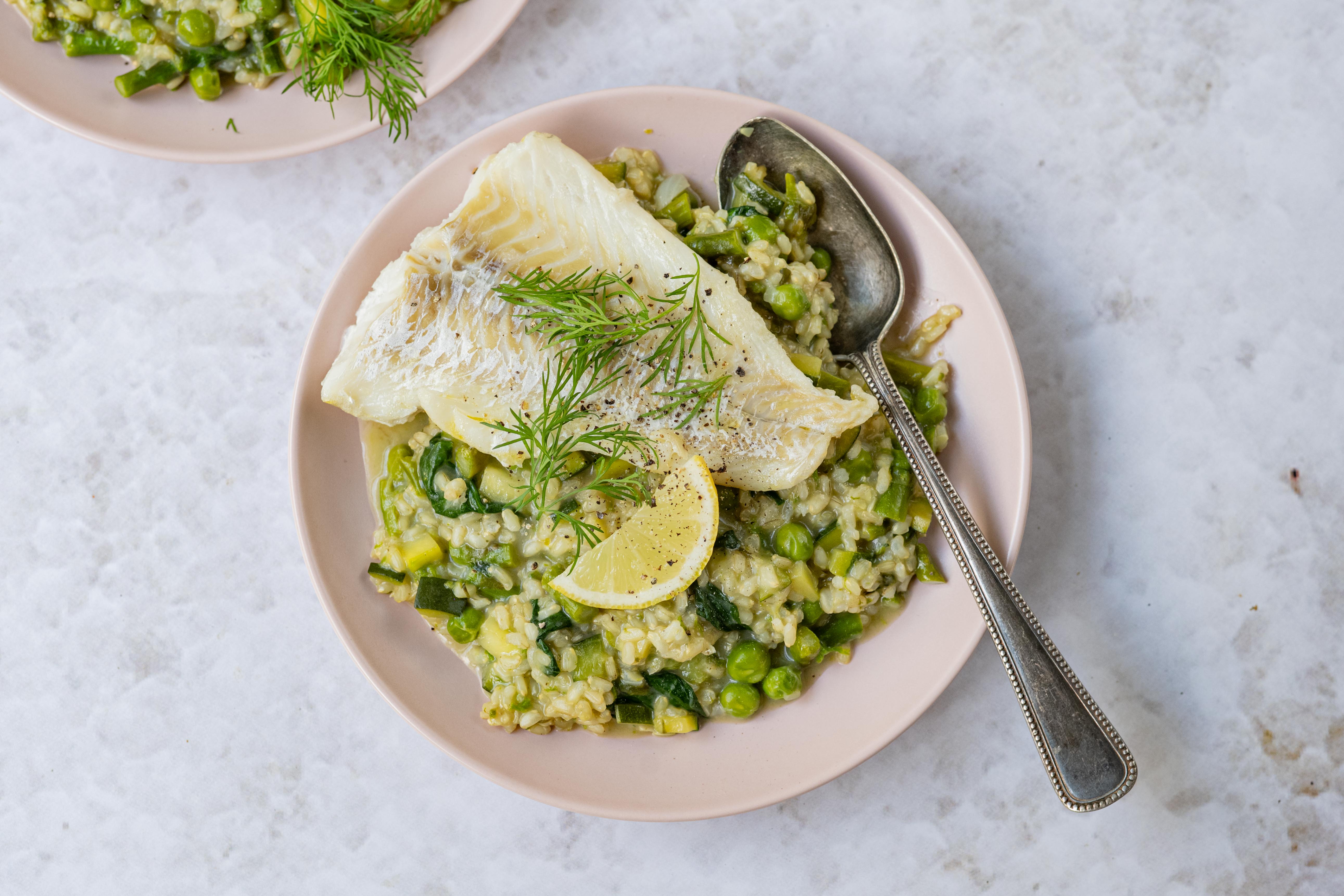 Kabeljauw met groene risotto