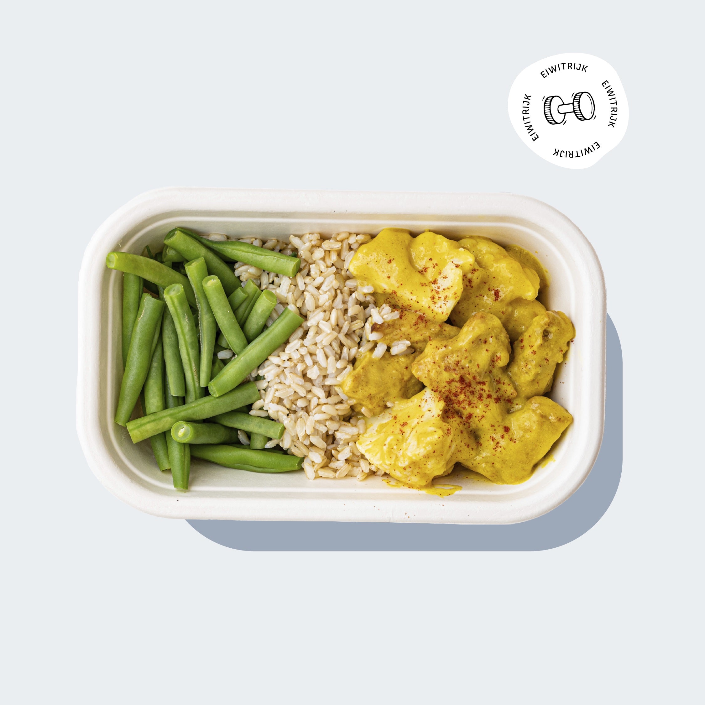 NewFysic maaltijd kip kerrie met rijst en sperziebonen
