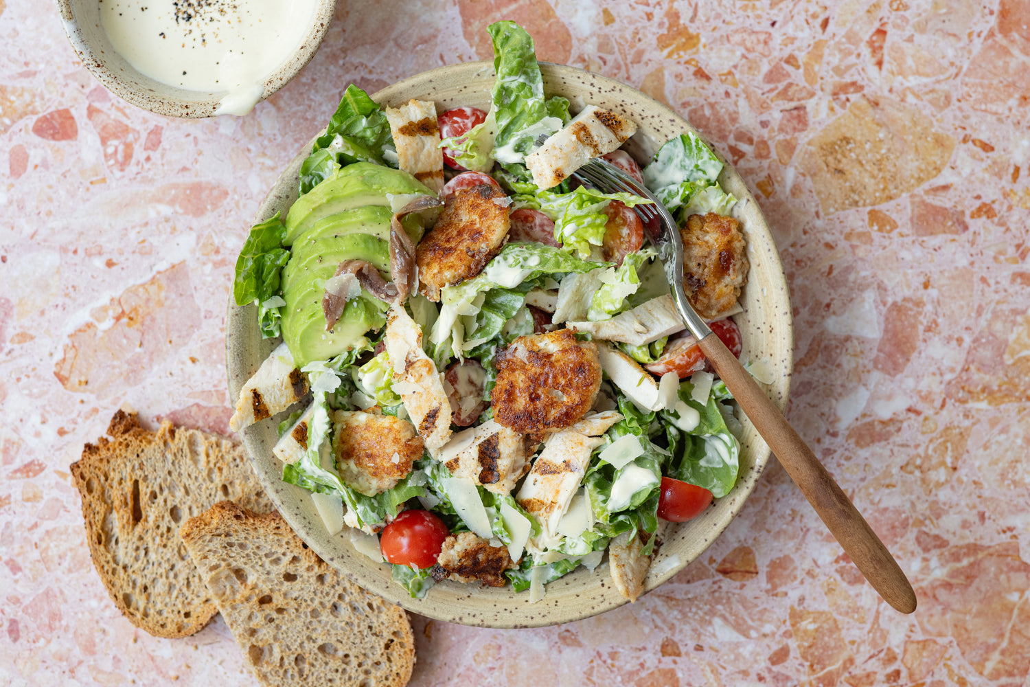 Caesarsalade met cottagecheese-croutons
