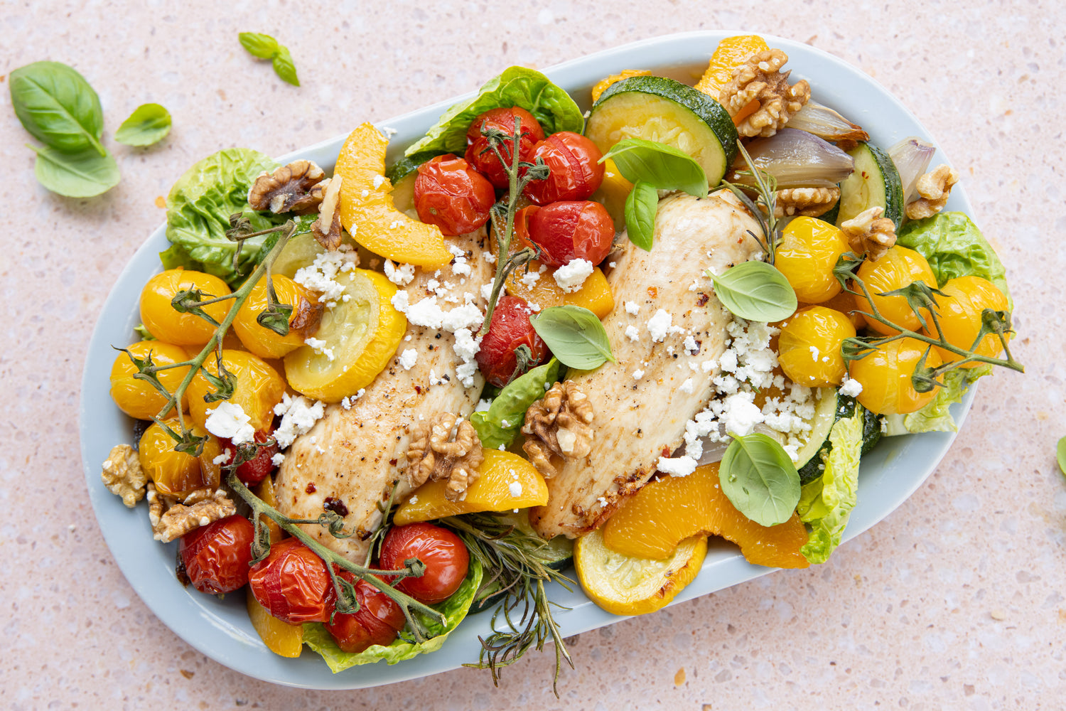 Geroosterde kip met perzik & courgette