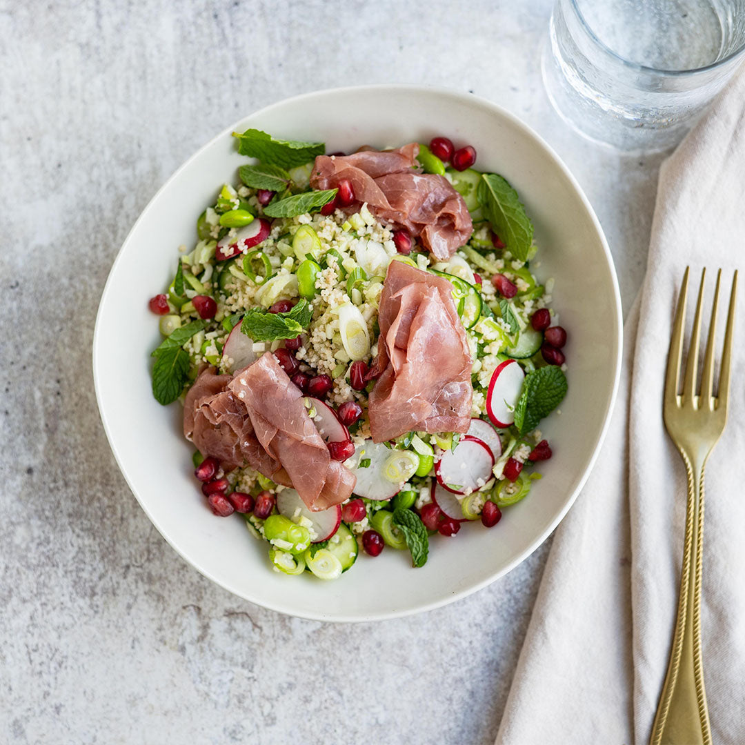 Couscous-broccolisalade met carpaccio