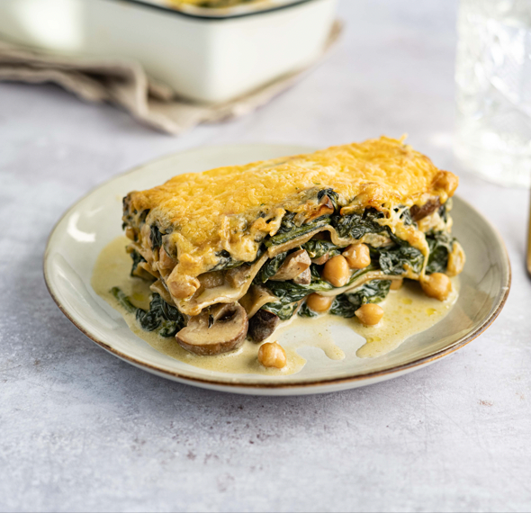 Spinazie-kikkererwtenlasagne